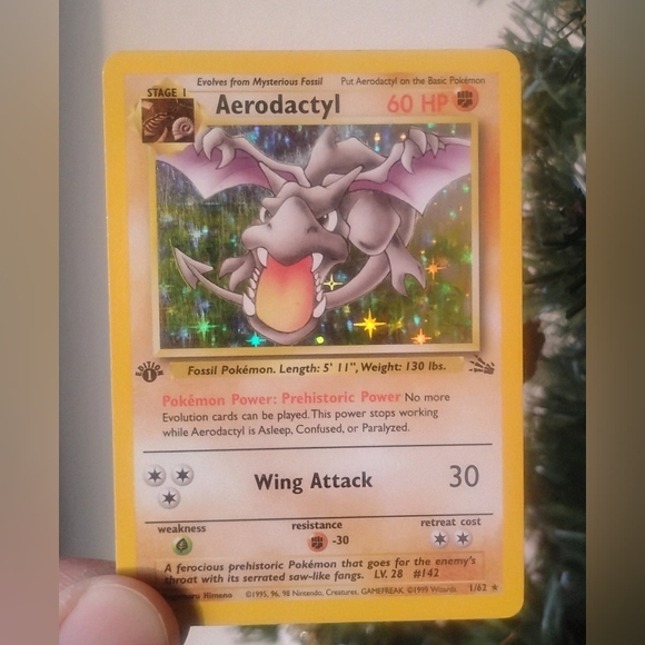 LP WOTC 1999 1st Edition Holo Aerodactyl 1/62 Fossil Pokemon Card